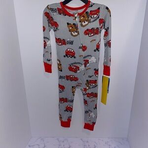 Kids One Piece Pajama with Cars Print - Red and Gray